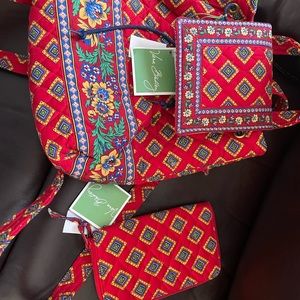Vera Bradley Mimi Villa Red Backpack and Wallet.